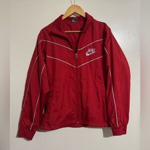 Nike Vintage Women's Red Windbreaker Jacket gray trim Small